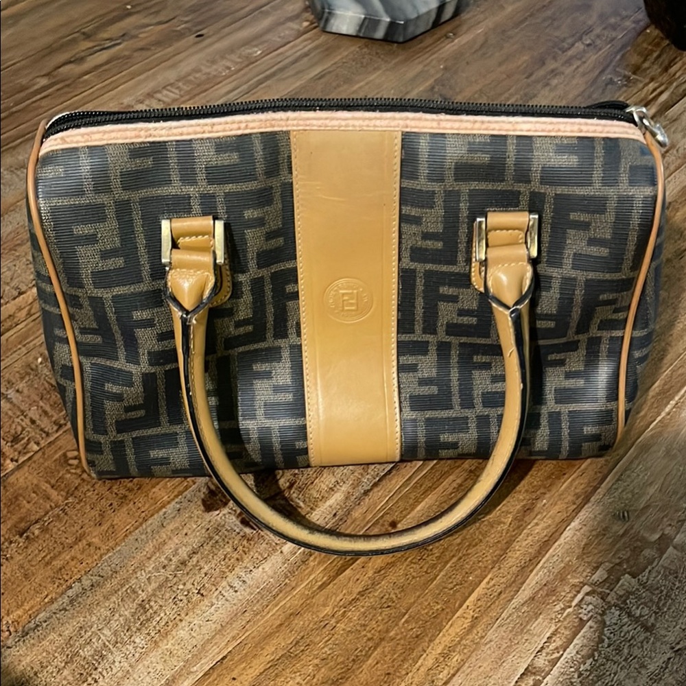 Fendi Black and Tan Briefcase with Iconic FF Monogram
